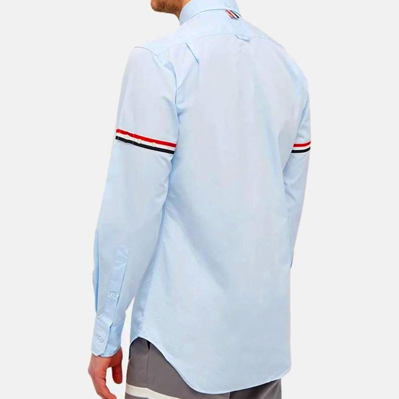 Purchase THOM BROWNE SS21 Camisa Azul Claro Manga Larga con Rayas en el Brazo MWL150E-03113-480