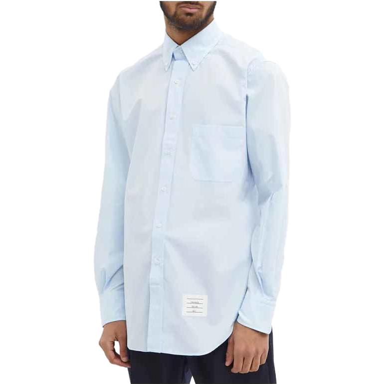 Shop THOM BROWNE SS21 輕薄純棉襯衫 藍色 MWL010E-03113-480