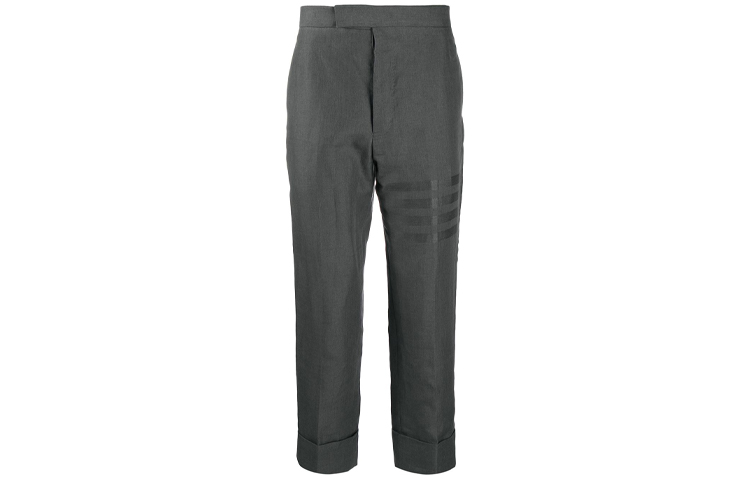 THOM BROWNE SS21 Linen 4-Bar Classic Trousers in Dark Gray MTC001A-07135-025