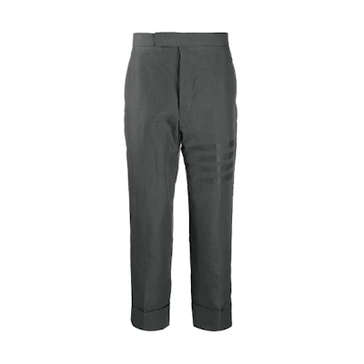 THOM BROWNE SS21 Linen 4-Bar Classic Trousers in Dark Gray MTC001A-07135-025