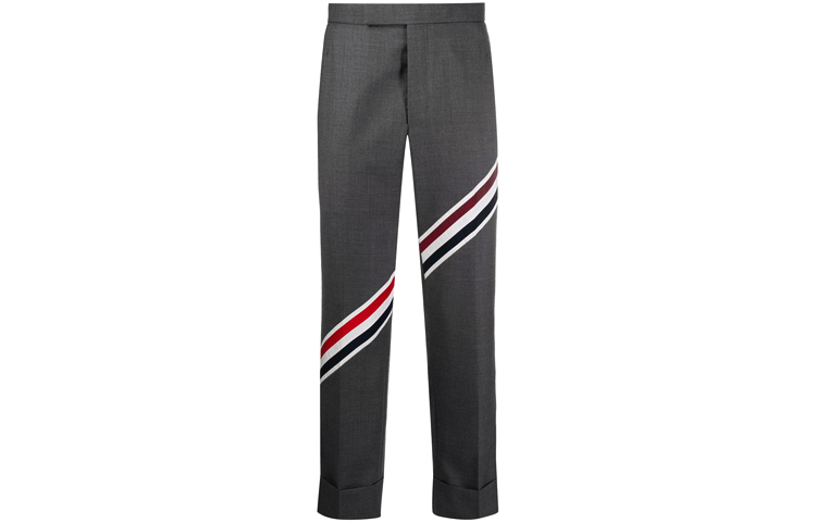 Order Thom Browne SS21 Celana Pria Wol Abu-Abu dengan Pita dan Garis Diagonal. MTC160A-00626-035