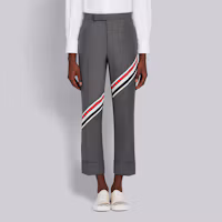 Shop トム・ブラウン SS21 メンズ グレー ウール パンツ リボン 斜めストライプ MTC160A-00626-035