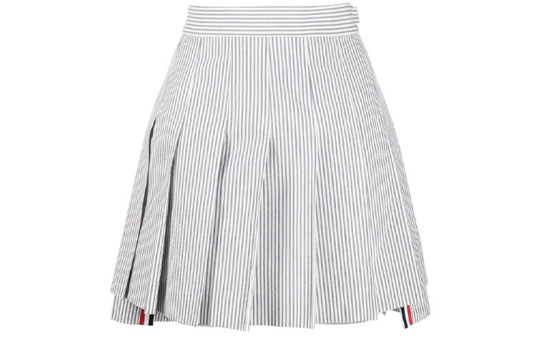 THOM BROWNE SS21 Mid-Waist Pleated Stripe Skirt Grey Back to School Edition FGC402V-00572-035