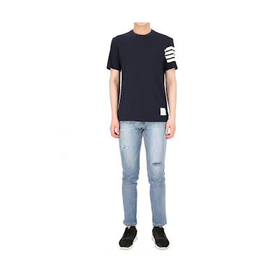 THOM BROWNE SS21 Navy 4-Bar Stripe Cotton Crewneck T-Shirt MJS152A-06221-415