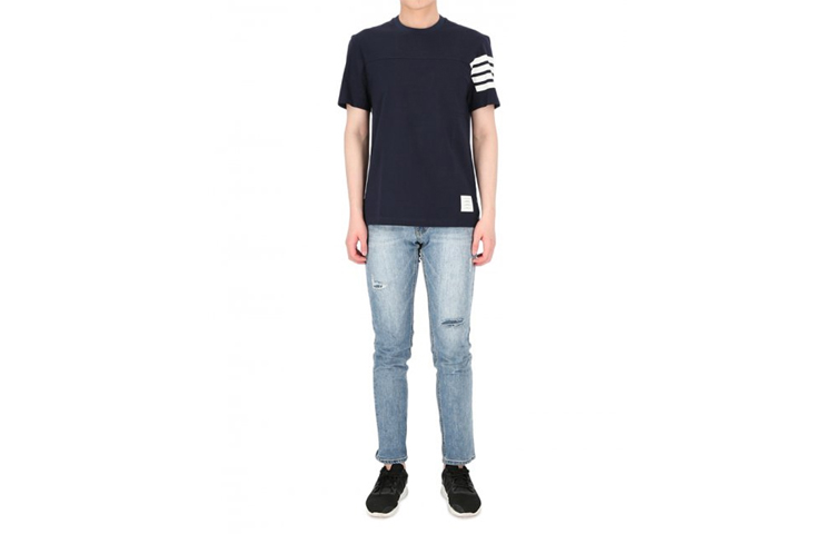 THOM BROWNE SS21 Navy 4-Bar Stripe Cotton Crewneck T-Shirt MJS152A-06221-415 圖 2