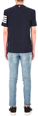 THOM BROWNE SS21 Navy 4-Bar Stripe Cotton Crewneck T-Shirt MJS152A-06221-415 Lookbook THOM BROWNE SS21 Navy 4-Bar Stripe Cotton Crewneck T-Shirt MJS152A-06221-415