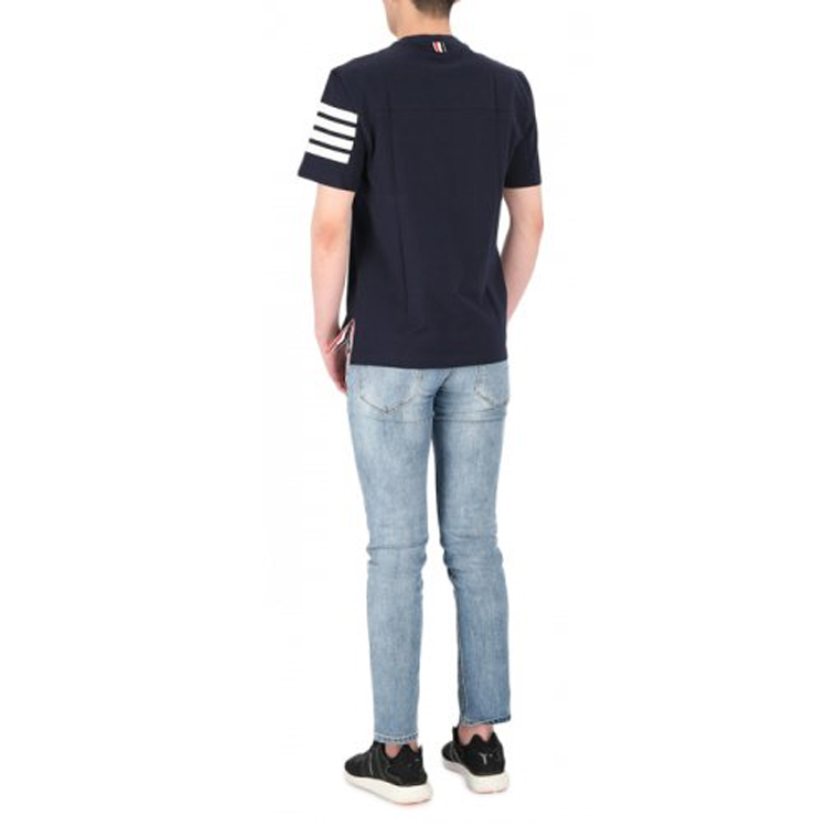 THOM BROWNE SS21 Navy 4-Bar Stripe Cotton Crewneck T-Shirt MJS152A-06221-415 圖 4