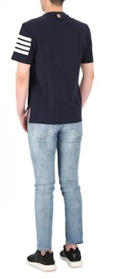 THOM BROWNE SS21 Navy 4-Bar Stripe Cotton Crewneck T-Shirt MJS152A-06221-415 Shop THOM BROWNE SS21 Navy 4-Bar Stripe Cotton Crewneck T-Shirt MJS152A-06221-415
