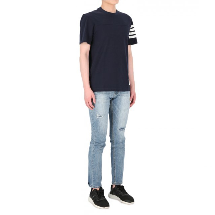 THOM BROWNE SS21 Navy 4-Bar Stripe Cotton Crewneck T-Shirt MJS152A-06221-415 圖 5