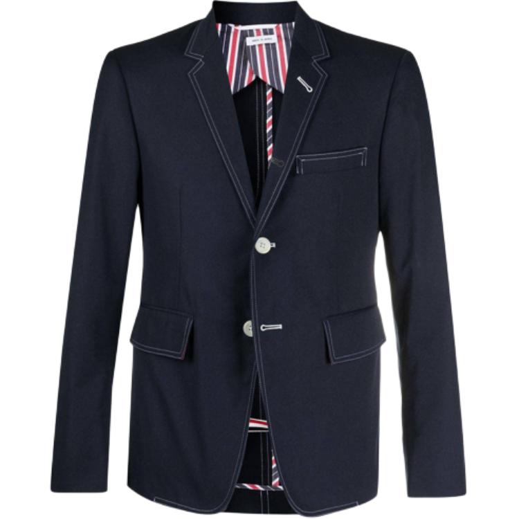 THOM BROWNE SS21 Navy Blue Cotton-Polyester Blend Suit Jacket MJC001G-04502-415