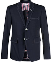 THOM BROWNE SS21 Navy Blue Cotton-Polyester Blend Suit Jacket MJC001G-04502-415 THOM BROWNE SS21 Navy Blue Cotton-Polyester Blend Suit Jacket MJC001G-04502-415