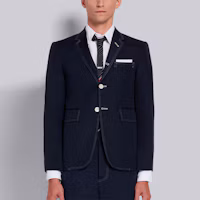 Purchase THOM BROWNE SS21 海軍藍棉聚酯混紡西裝外套 MJC001G-04502-415
