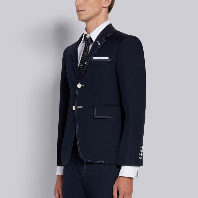 Sizing Chaqueta de Traje Azul Marino Mezcla Algodón-Poliéster THOM BROWNE SS21. MJC001G-04502-415