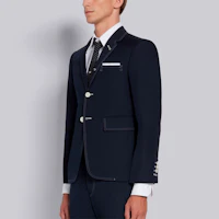 Sizing THOM BROWNE SS21 海軍藍棉聚酯混紡西裝外套 MJC001G-04502-415