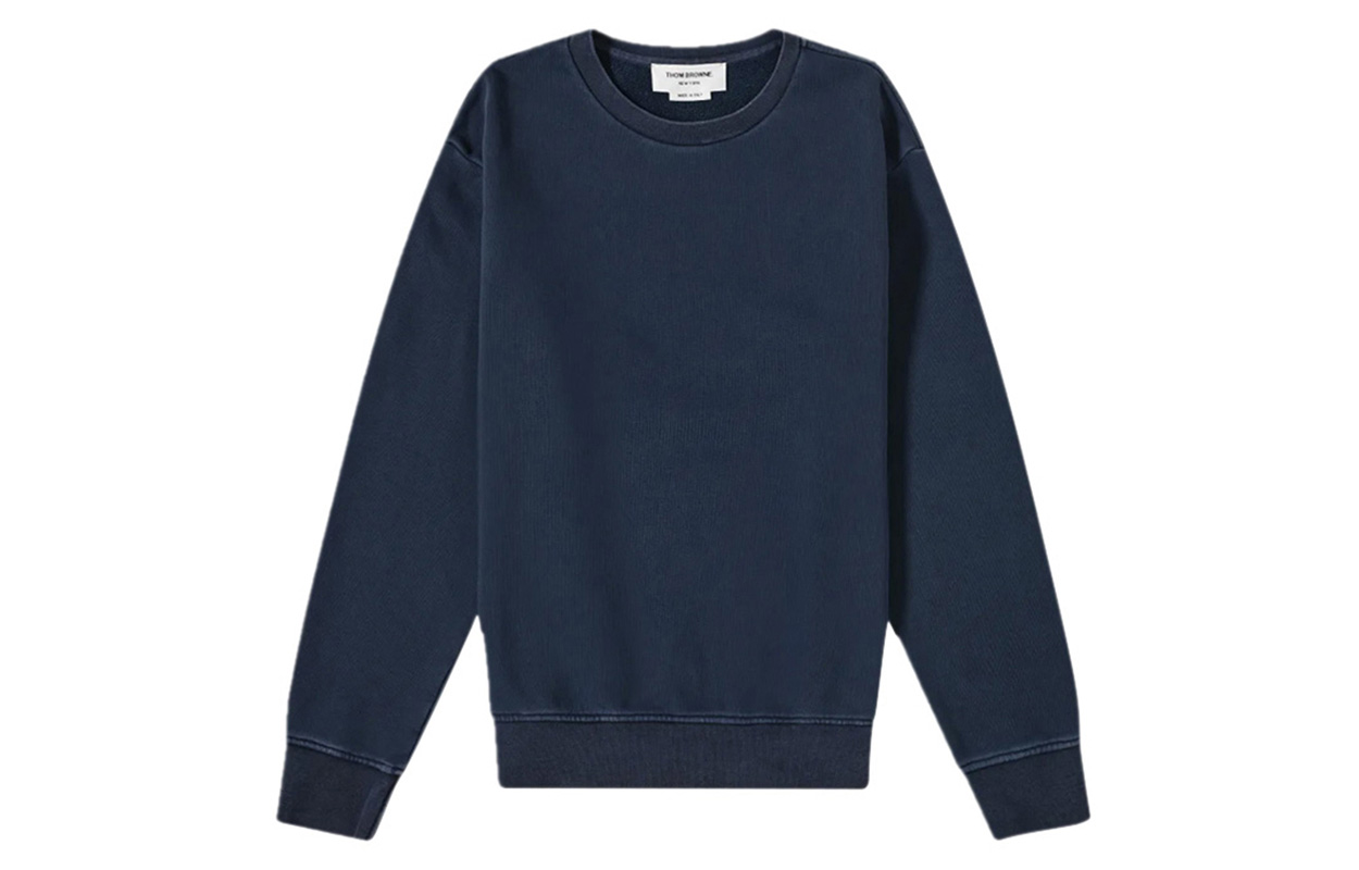 Thom Browne SS21 Navy Blue Simple Cotton Crewneck Sweatshirt MJT230A-03034-415