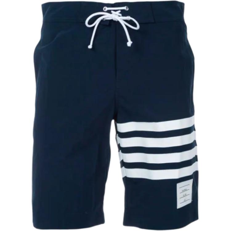 THOM BROWNE SS21 Navy Logo Stripe Beach Shorts MTU173E-02446-415
