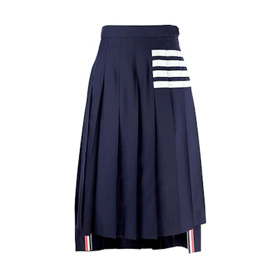 Thom Browne SS21 Navy Pleated Skirt with Four Stripes Back-to-School Edition. FGC400V-06146-415
