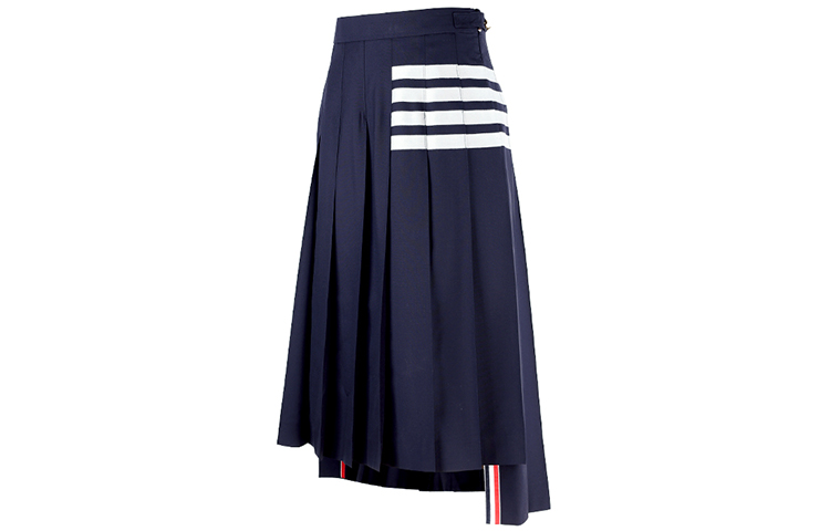 Shop 톰 브라운 SS21 네이비 플리츠 스커트 4스트라이프 스쿨 에디션. FGC400V-06146-415