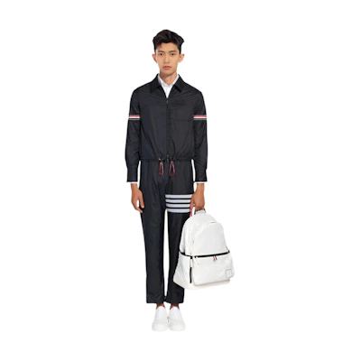 Thom Browne SS21 Navy Striped Collar Armband Zip Jacket Men MWL314A-06859-415
