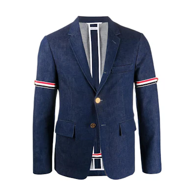 Thom Browne SS21 Navy Washed Unstructured Armband Suit for Men MJU527A-03028-415
