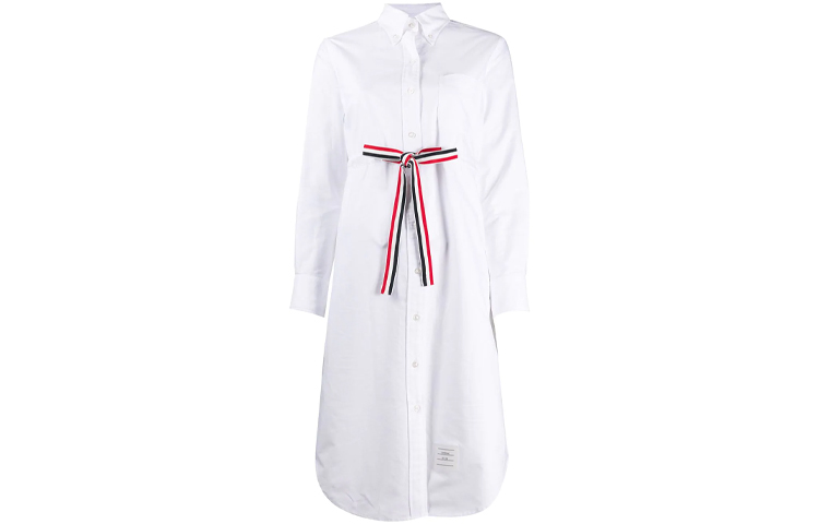 THOM BROWNE SS21 Oxford Long-Sleeve Shirt Dress in White FDSC22A-06177-100