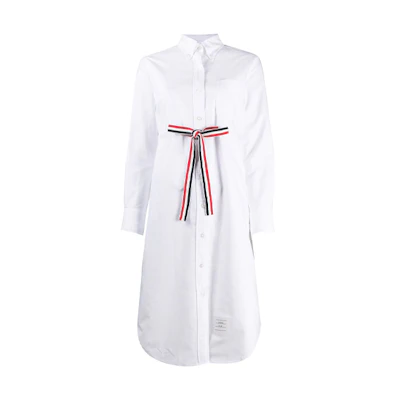 THOM BROWNE SS21 Oxford Long-Sleeve Shirt Dress in White FDSC22A-06177-100