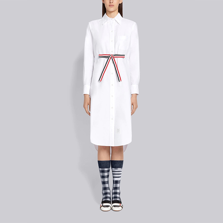 Lookbook トムブラウン SS21 オックスフォード 長袖 シャツワンピース ホワイト FDSC22A-06177-100