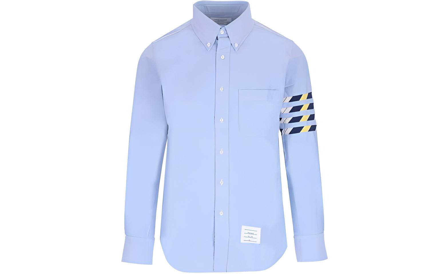 Thom Browne SS21 Oxford Stripe Sleeve Long Sleeve Shirt Blue Mens. MWL374A-06177-480