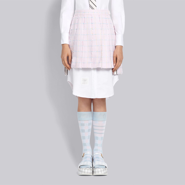 Shop Thom Browne SS21 Falda Plisada Tweed Rosa Regreso a Clases FGC724T-07109-680