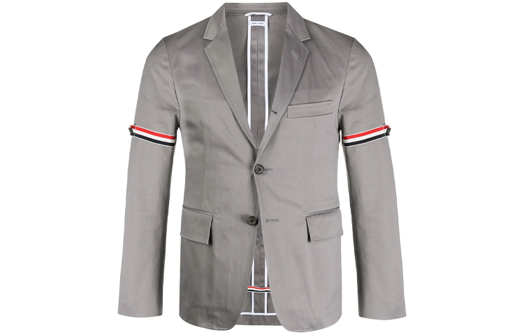 Order Thom Browne SS21 Blazer Abu-Abu Katun Twill Garis Edisi Back to School MJU527A-03788-035