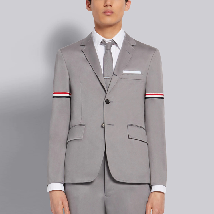 Shop Thom Browne SS21 Blazer Abu-Abu Katun Twill Garis Edisi Back to School MJU527A-03788-035