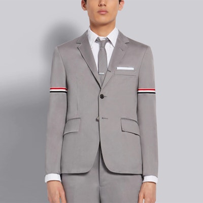 Thom Browne SS21 Blazer Abu-Abu Katun Twill Garis Edisi Back to School MJU527A-03788-035 Shop Thom Browne SS21 Blazer Abu-Abu Katun Twill Garis Edisi Back to School MJU527A-03788-035