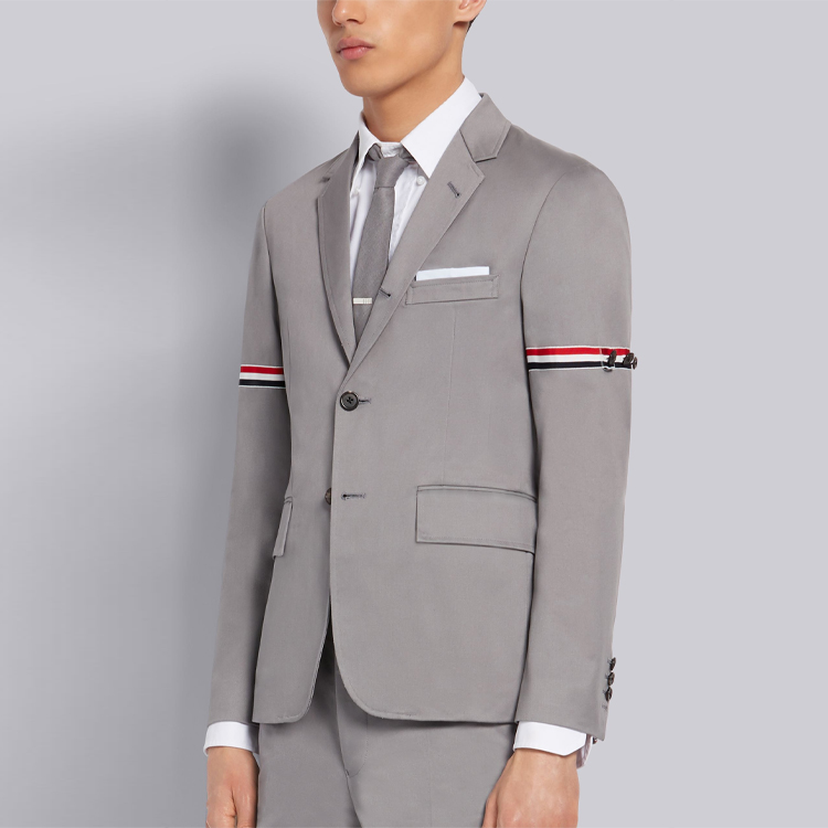 Details for Thom Browne SS21 Blazer Abu-Abu Katun Twill Garis Edisi Back to School MJU527A-03788-035