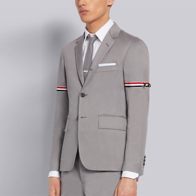 Thom Browne SS21 Blazer Abu-Abu Katun Twill Garis Edisi Back to School MJU527A-03788-035 Details for Thom Browne SS21 Blazer Abu-Abu Katun Twill Garis Edisi Back to School MJU527A-03788-035