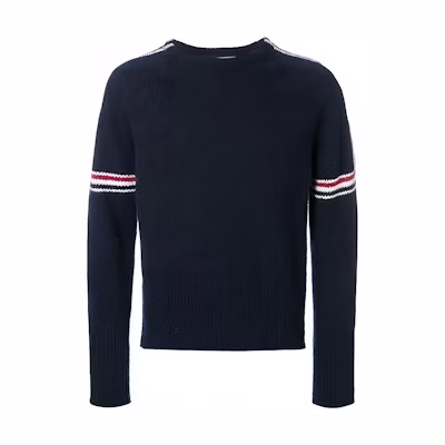 THOM BROWNE SS21 Striped Intarsia Wool Sweater Navy Blue MKA177A-00278-415