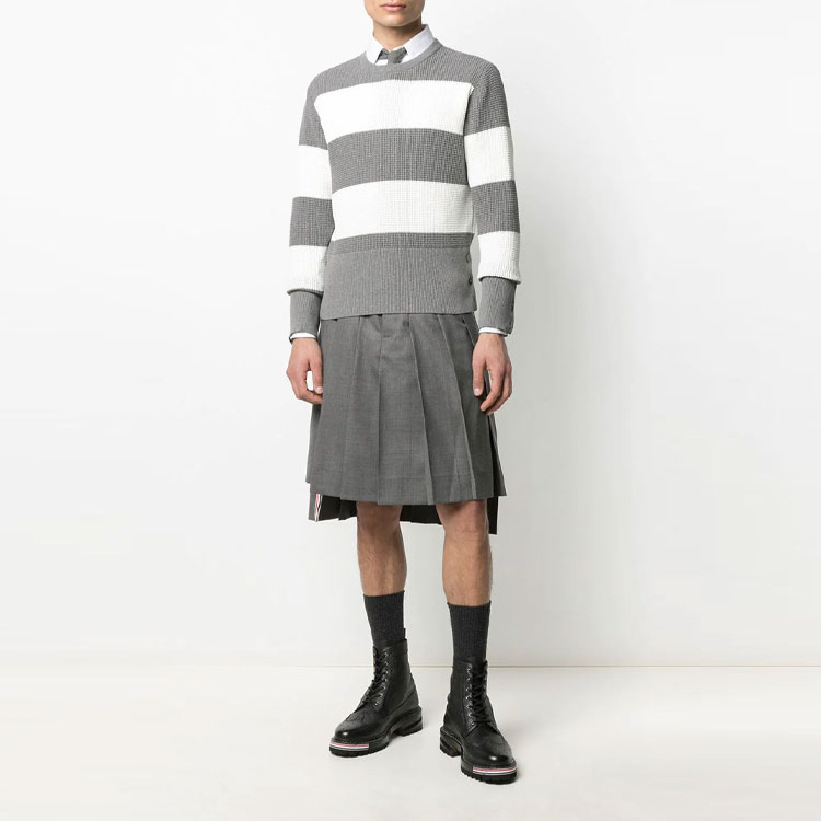 THOM BROWNE SS21 Striped Two-Tone Pullover Sweater White MKA366B-Y3009-055 圖 3
