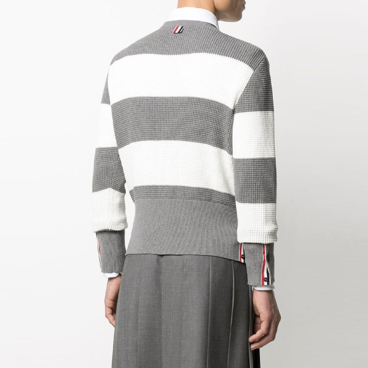 THOM BROWNE SS21 Striped Two-Tone Pullover Sweater White MKA366B-Y3009-055 圖 4