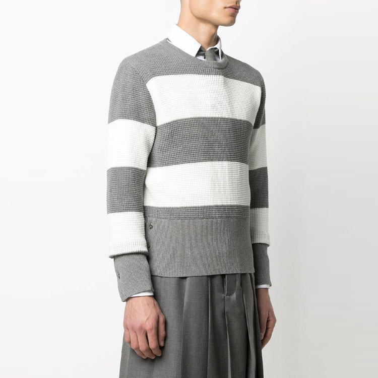 THOM BROWNE SS21 Striped Two-Tone Pullover Sweater White MKA366B-Y3009-055 圖 5