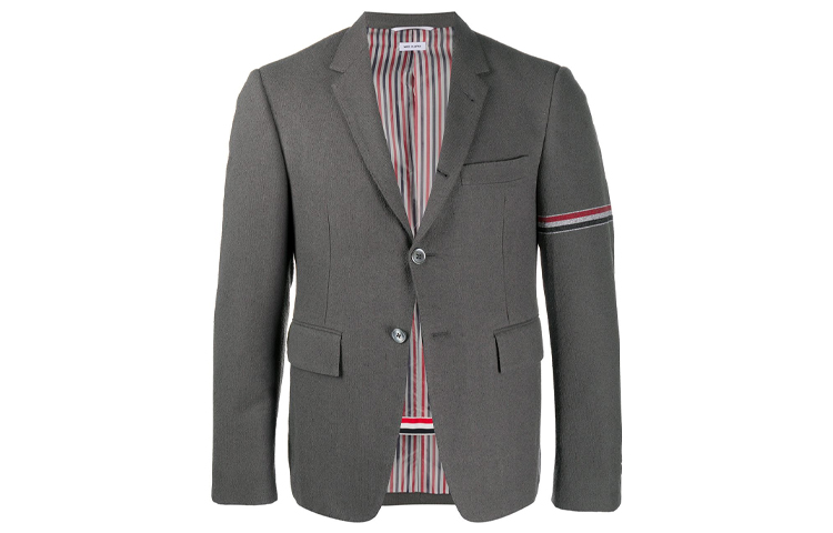 THOM BROWNE SS21 Striped V-neck Classic Sports Blazer Men Deep Gray MJC001A-07684-025
