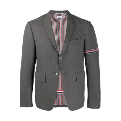 THOM BROWNE SS21 Striped V-neck Classic Sports Blazer Men Deep Gray MJC001A-07684-025