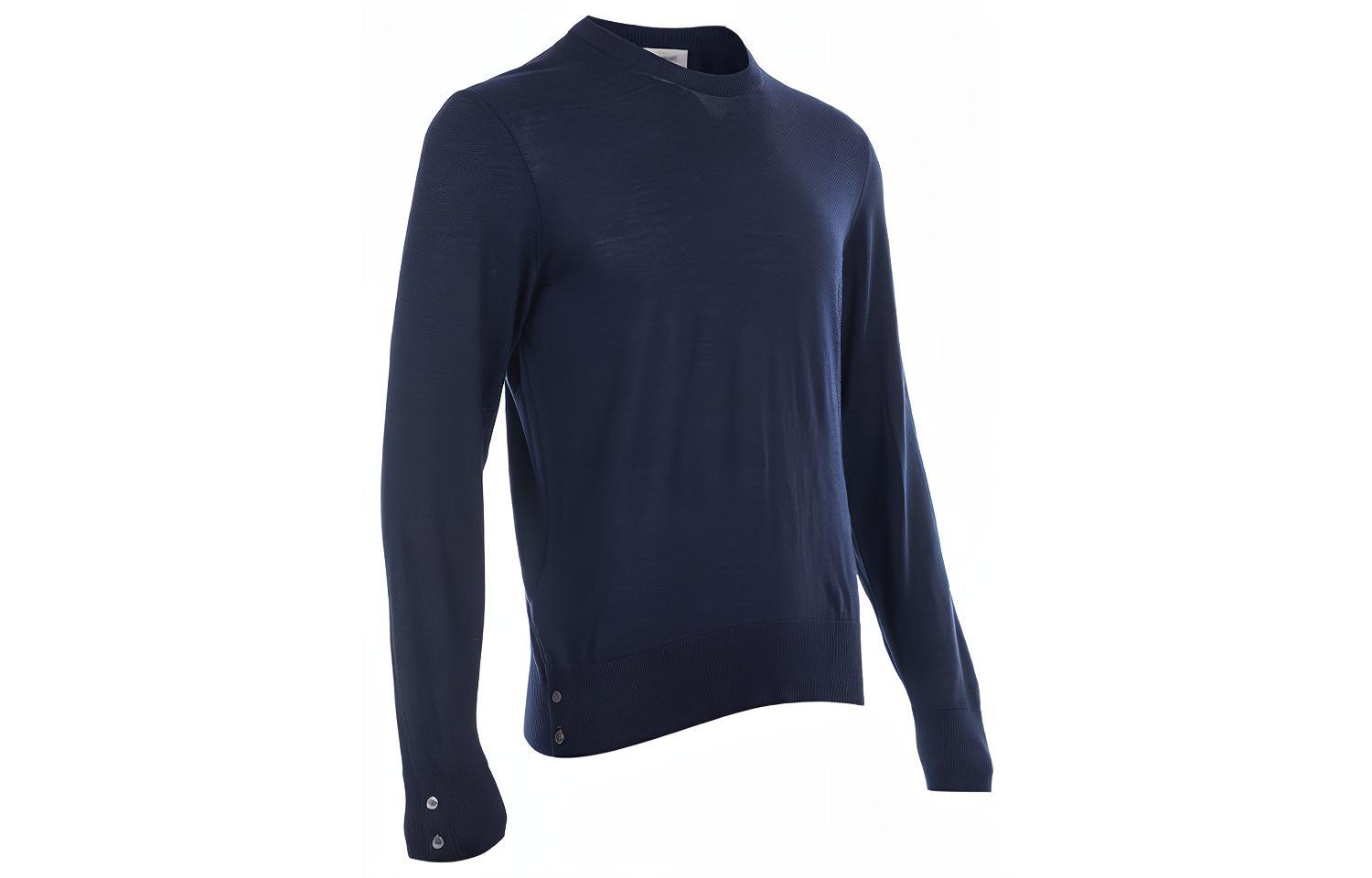 Shop Thom Browne SS21 Striped Wool Crewneck Sweater - Blue MKA279A-00014-415