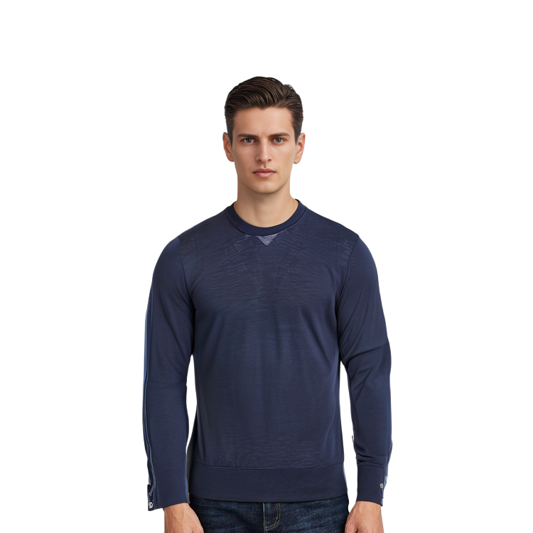 Cheap Thom Browne SS21 Striped Wool Crewneck Sweater - Blue MKA279A-00014-415