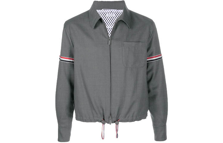 Thom Browne SS21 Striped Wool Zip Jacket Grey Oversized Fit MWL314A-00626-035