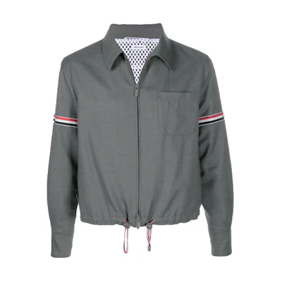 Thom Browne SS21 Striped Wool Zip Jacket Grey Oversized Fit MWL314A-00626-035