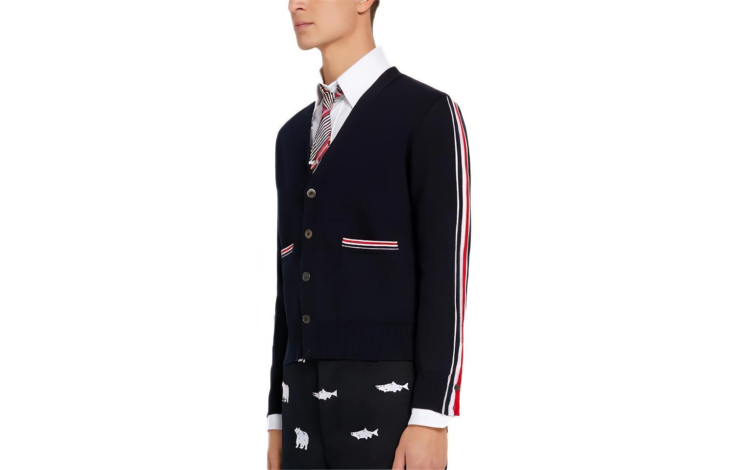 Thom Browne SS21 V-Neck Buttoned Striped Wool Sweater Navy Blue. MKC354A-Y1002-415 圖 4