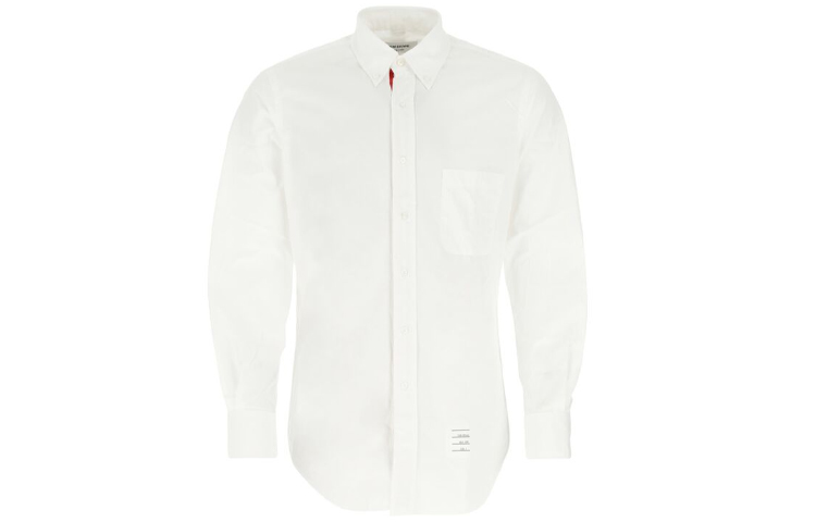THOM BROWNE SS21 White Cotton Button-Down Long Sleeve Shirt. MWL010E-03113-100