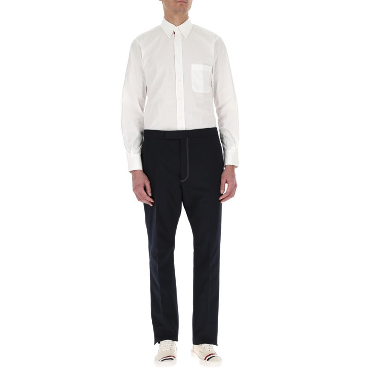 Shop Camisa Blanca de Algodón Manga Larga con Botones Thom Browne SS21. MWL010E-03113-100
