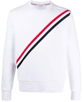 THOM BROWNE SS21 White Crewneck Pullover Sweatshirt with Chest Stripes. MJT276A-03377-100 THOM BROWNE SS21 White Crewneck Pullover Sweatshirt with Chest Stripes. MJT276A-03377-100