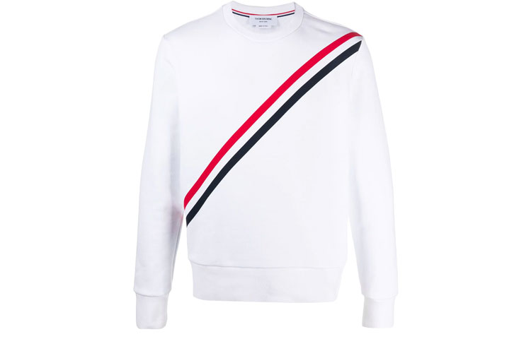 Order トム・ブラウン SS21 ホワイト チェストストライプ プルオーバースウェットシャツ MJT276A-03377-100