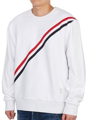 トム・ブラウン SS21 ホワイト チェストストライプ プルオーバースウェットシャツ MJT276A-03377-100 Shop トム・ブラウン SS21 ホワイト チェストストライプ プルオーバースウェットシャツ MJT276A-03377-100